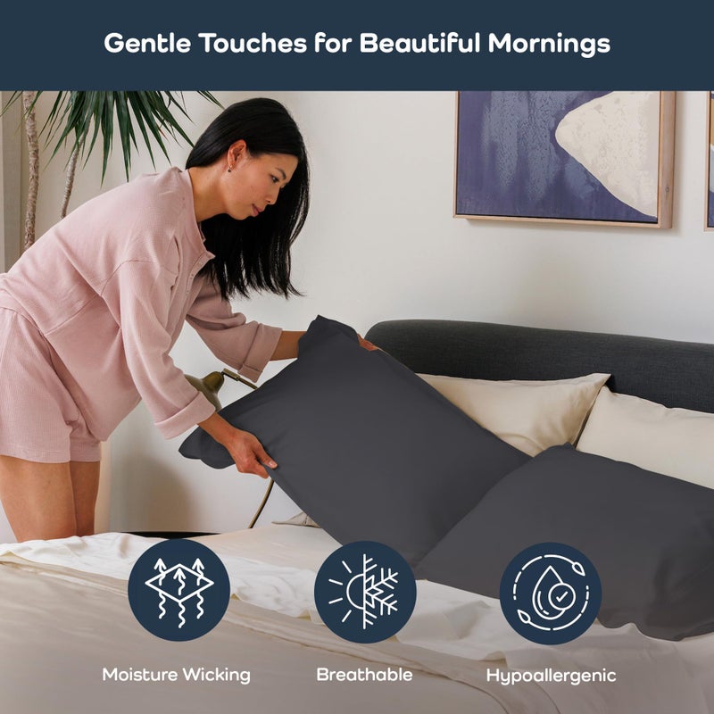 Olive + Crate Eucalyptus Cooling Pillowcases Queen Size | Certified Tencel Lyocell Fiber | Cool Vegan Silk Static Free for Skin and Hair | Softer Than Cotton and Linen | Charcoal - Image 4